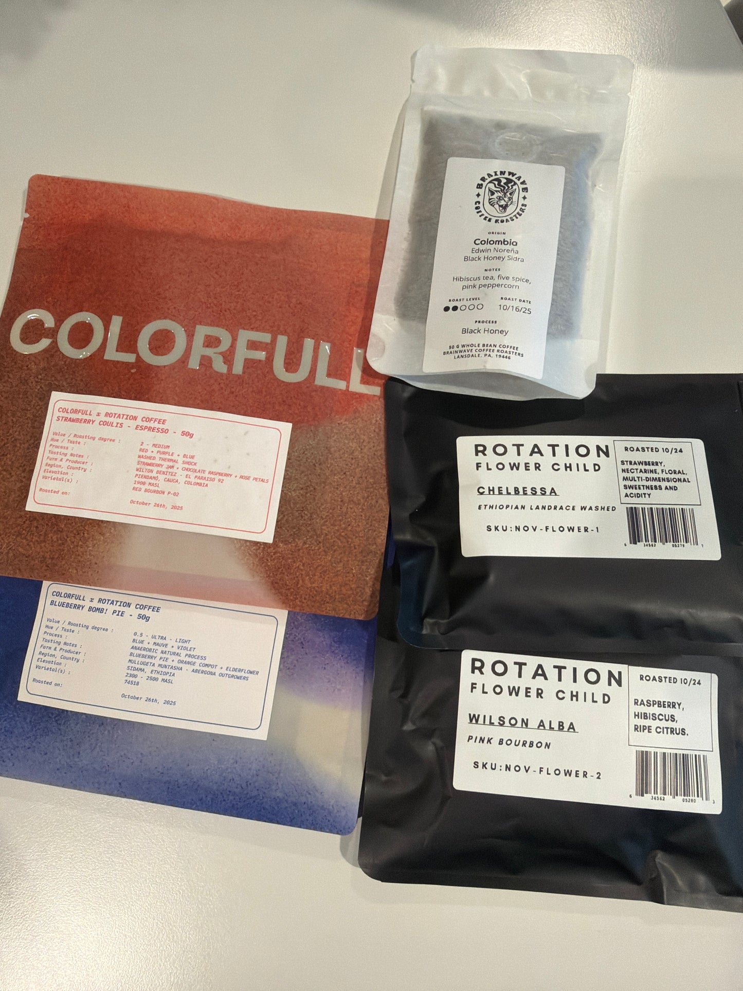 5 coffees - 50g each roasted dates late October-December/ might have alternatives to swap.